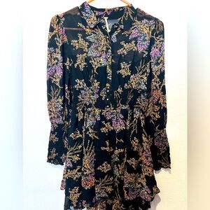 FREE PEOPLE dress black floral mini dress XS